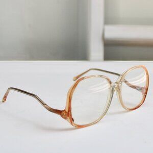 Vintage 80's Women's Round Clear Cognac Brown Butterfly-Legs Eye Glasses 51-18